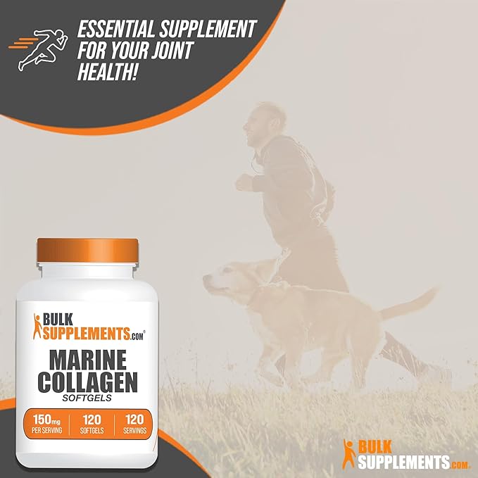 BulkSupplements.com Marine Collagen Softgels - Collagen Supplement, Collagen for Women & Men, 150mg of Collagen - Gluten Free, 1 Softgel per Serving, 120 Count (Pack of 1)
