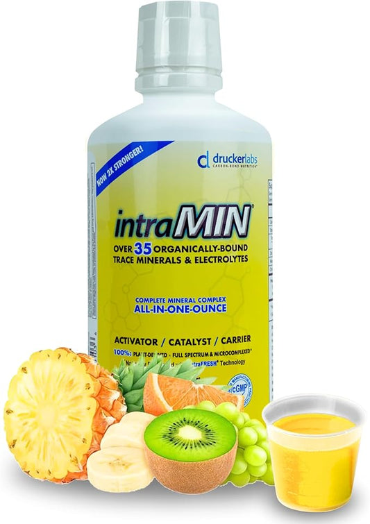 DRUCKER Labs - IntraMIN Organic Liquid Trace Minerals Dietary Supplement for Men, Women, Kids, Immune Support, Muscle Support, Non GMO, Gluten Free, Vegan, Electrolytes (32 oz., Tropical Fruit Punch)