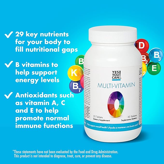 Yes You Can! Daily Multivitamins for Men and Women - Helps Assist Overall Health & Well-Being, Contains Antioxidants, Rich in Vitamin A, B, C & E - Daily Vitamins - 30 Tablets - 2 Pack