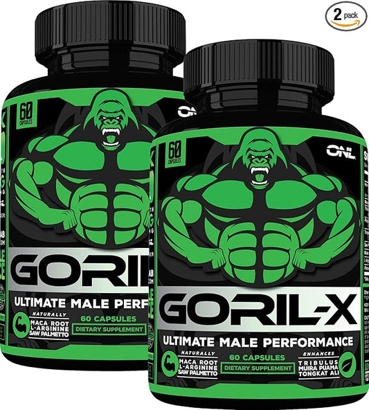 Testosterone Booster for Men - Workout Testosterone Supplement - Goril-X Libido Booster for Men - 1000mg Male Enhancing Horny Goat Weed, Maca Root, Tongkat Ali - Increase Stamina & Energy - 2 Pack