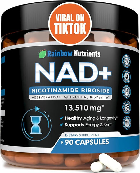 13,510mg NAD+ Supplement- Nicotinamide Riboside, Resveratrol, Quercetin & BioPerine® (High Absorption)- Liposomal NAD Booster for Anti-Aging, Cellular Energy, Skin- For Women & Men- 90 V Capsules