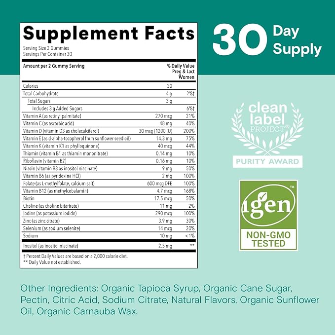 SmartyPants Prenatal Vitamins for Women, Multivitamin Gummies: Pre and Postnatal Vitamins, Biotin, Methylfolate, Vitamin D3, C, Vitamin B12, B6, Vitamin A, K & Zinc, 60 Count (30 Day Supply)