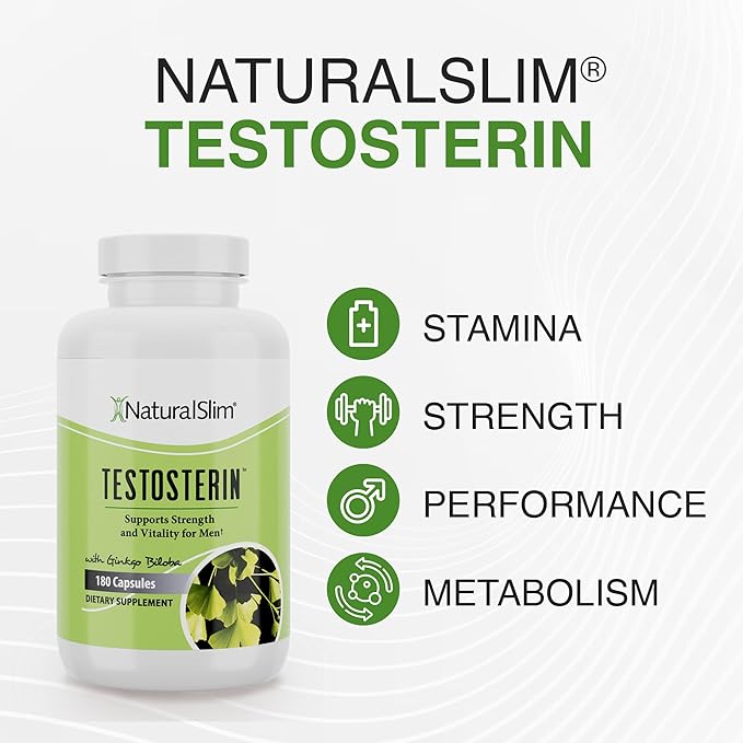 NaturalSlim Testosterin Mens Multivitamins Testosterone Booster - Testosterone Supplement with Vitamin B3, Zinc, Proprietary Blend & Testofen for Muscle Support, Stamina & Metabolism - 180 Capsules