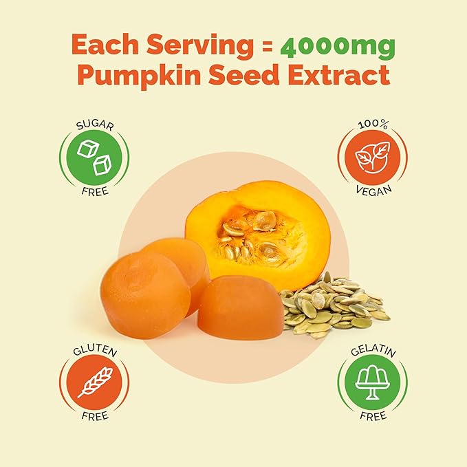 Sugar-Free Pumpkin Seed Oil Gummies 4000 mg - Prostate & Bladder Control Gummies Supplement, Non-GMO, No Artificial Ingredients, Hair Growth & Heart Support, Vegan Extract for Men & Women - 120 Count