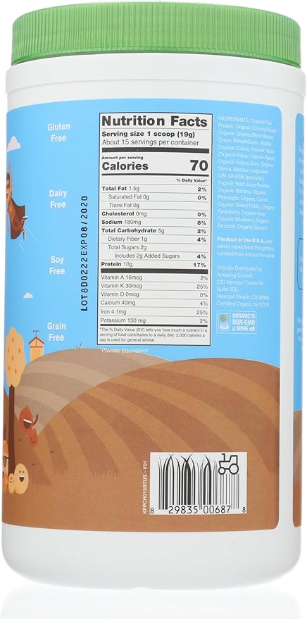 Amazing Grass Kidz Superfood: Vegan Protein & Probiotics for Kids with Beet Root Powder & 1/2 Cup of Leafy Greens, Extreme Chocolate, 15 Servings