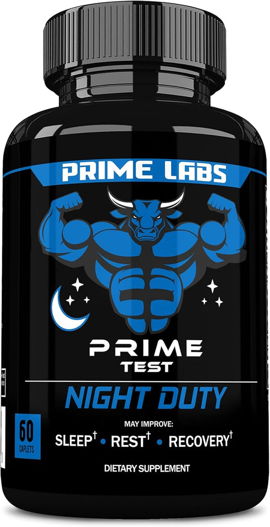 Prime Labs – Prime Test Night Duty – Nighttime Testosterone Booster & Sleep Support – Testosterone Booster for Men – PM Rest & Muscle Recovery Supplements