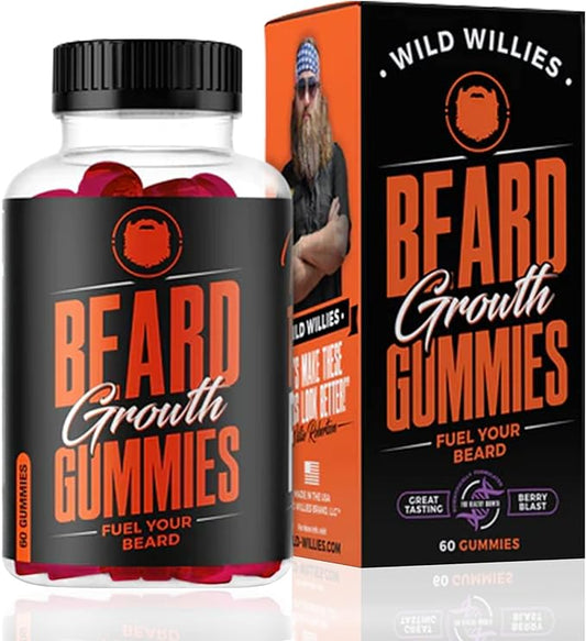 Wild Willies Beard Growth Gummies Supplement for Men - with Biotin & 19 Vitamins for Stronger, Thicker Facial Hair - 60 Gummies