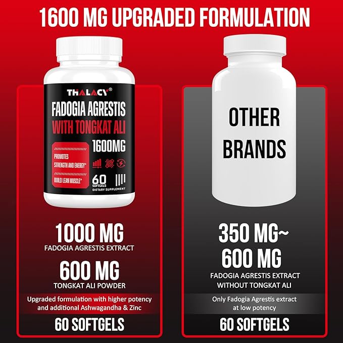 1600mg Fadogia Agrestis Tongkat Ali Supplement, Fadogia Agrestis Extract for Men with Ashwagandha - Maximum Strength, 120 Softgels