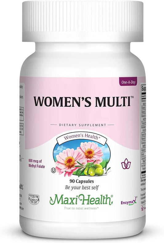 Maxi Health Women's Daily Multivitamin Biotin, Vitamins A B C D E, Calcium, Zinc, Lutein, Magnesium, Folate and More. Supports Gut Health for Women. Natural, Non-GMO, Gluten Free & Dairy Free Kosher