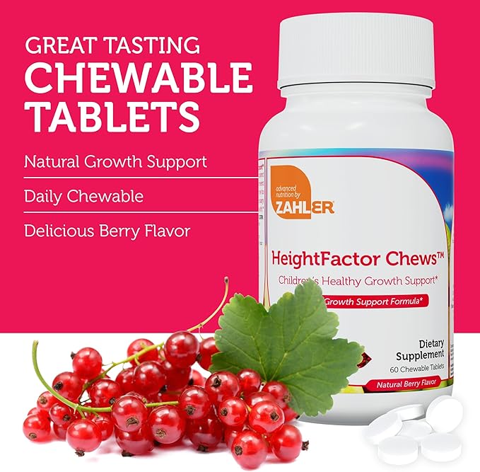 Zahler HeightFactor Chewable Tablets - Natural Kids Height Growth Supplement for Children Age 4+ Doctor Formulated Height Increase Maximizer to Grow Taller - Natural Growth Support Formula, 60 Count