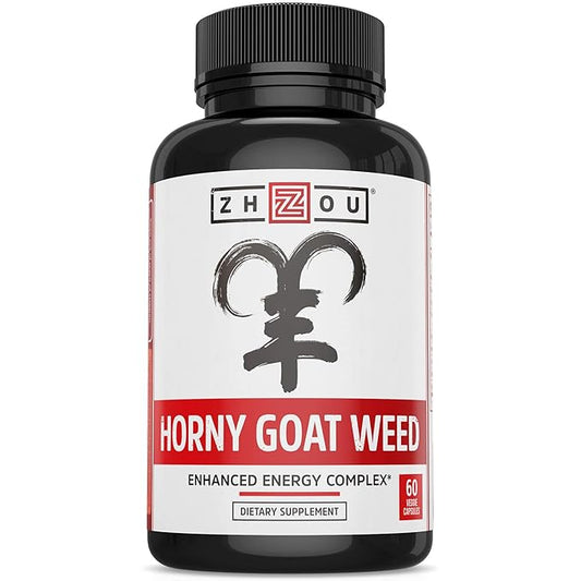 Zhou Premium Horny Goat Weed Extract with Maca & Tribulus | Enhanced Energy Complex for Men & Women | 30 Servings, 60 Veggie Capsules