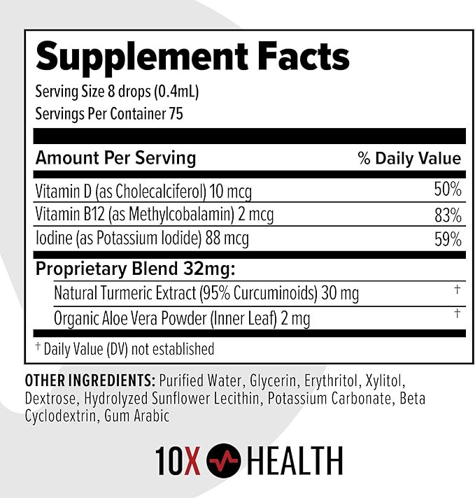 10X Health Turmeric Curcumin Supplement with Vitamin D3 & B12 - Immune Support, Heart Health, and Joint Supplements for Women and Men