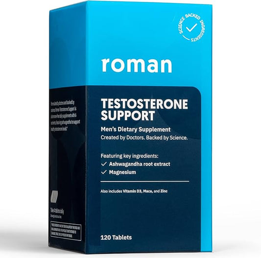 ROMAN Testosterone Support | Daily Nutritional Supplement with Ashwagandha & Magnesium | (120 Tablets)