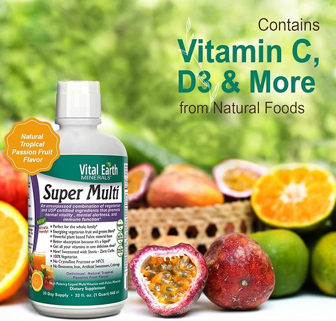 Vital Earth Minerals Super Multi 2-Pack – Liquid Multivitamins for Women, Men & Kids, Liquid Vitamins with Fulvic Acid for Better Absorption, MTHFR Support, 32 Oz Ea + 1 Oz Cup