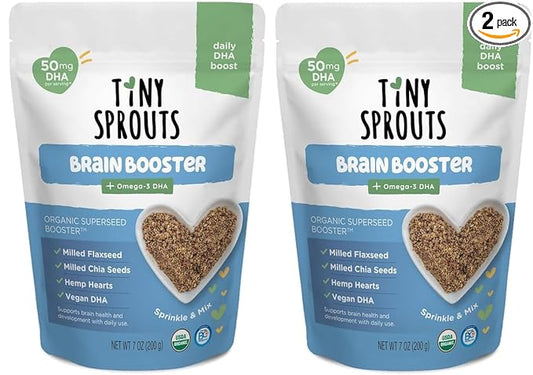Superseed Organic Milled Chia, Flaxseed and Hemp Heart Brain Booster with Vegan Omega-3 DHA S Prebiotic Fiber Protein Gluten Free Seeds for 6M+ Babies Toddlers & Kids (7oz x 2 Pack)