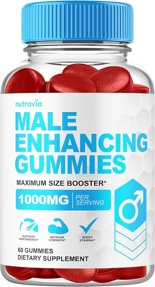 Male Enhancing Supplement Gummies - 6 in 1 Testosterone Booster Gummies for Men, Stamina Test Boost Gummy for Men with Horny Goat Weed, Tribulus, Maca Root Boost Energy, Performance (60 Gummies)