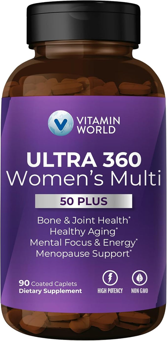 Vitamin World Ultra 360 Multivitamin for Women 50 Plus, Women's 50+ Multivitamin with Minerals & Herbs for Menopause Support, Supplement with Vitamin B, D, E & Zinc for Healthy Aging, 90 Caplets