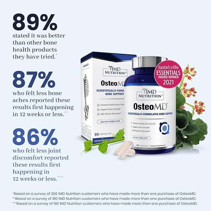 1MD Nutrition OsteoMD for Comprehensive Support - Supplement for Women and Men - Promote Density w/Vitamin D - Hydroxyapatite w/Vitamin D3 & K2-90 Capsules