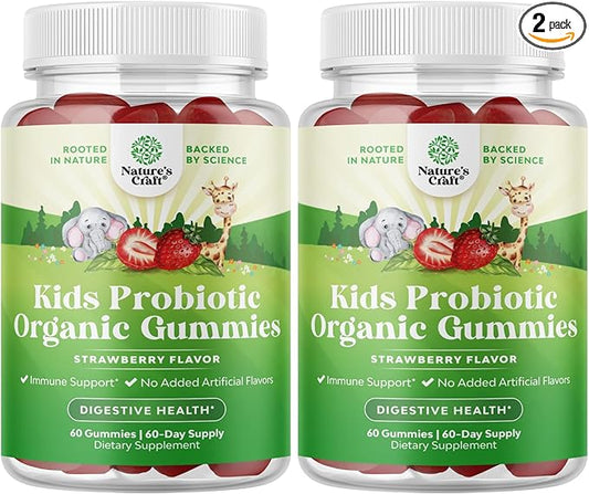 USDA Organic Probiotic Gummies for Kids - Vegan Non-GMO Kids Probiotic Gummy Vitamin for Immunity and Digestive Health - Gentle 2.5B CFU Organic Probiotics for Kids - Strawberry Flavor (4 Month)