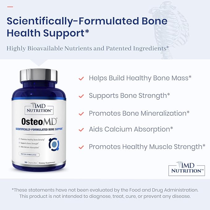 1MD Nutrition OsteoMD for Comprehensive Support - Supplement for Women and Men - Promote Density w/Vitamin D - Hydroxyapatite w/Vitamin D3 & K2-90 Capsules