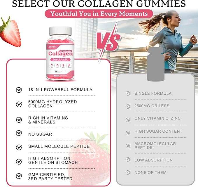 2 Pack Sugar Free Collagen Gummies for Women Men, 5000mg Hydrolyzed Collagen Peptide I,II,III,V,X with 15000mcg Biotin, Keratin, Vitamin C A B D E for Skin Hair Nails Joints, Immunity Energy Digestion