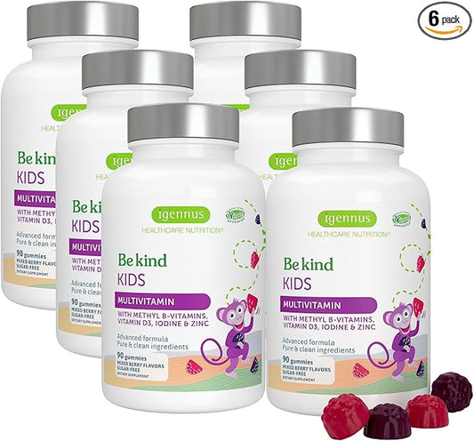 Methylated Kids Multivitamin Gummy, MTHFR Supplement with B-Vitamins & Vitamin D, Clean Label, Sugar Free, Age 4+, Berry Flavor Vegan Gummies, No Artificial Sweeteners or Flavors, pack of 6 by Igennus