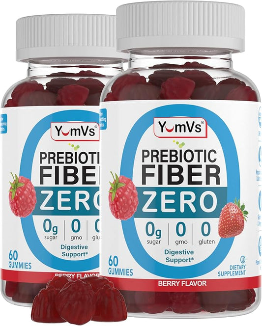 YumVs Sugar Free Prebiotic Fiber Gummies for Adults and Kids - Berry Flavor - Kosher Halal 4g High Fiber Supplement for Women and Men - Daily Fiber for Digestive Health (60 Count, 2PK)