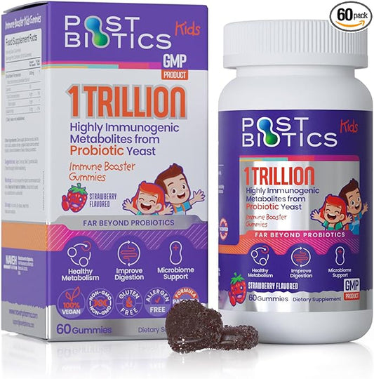 NAVEH PHARMA Postbiotics Kids Strawberry Gummies. Children’s Postbiotics, Ages 4+, 1 Trillion Good Bacteria 200X Ingredients Than Probiotic Or Prebiotic. Gut Health, Immunity, Digestion & Microbiome