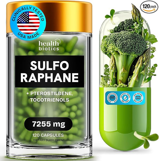 7255MG Sulforaphane Supplement Organic Broccoli Sprouts | Sulforaphane Kids & Adult | Organic Broccoli Florets & Broccoli Seeds | Stabilized Sulforaphane Glucosinolate | 120 Broccoli Pills (1 Pack)