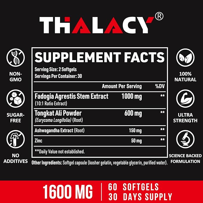 1600mg Fadogia Agrestis Tongkat Ali Supplement, Fadogia Agrestis Extract for Men with Ashwagandha - Maximum Strength, 120 Softgels