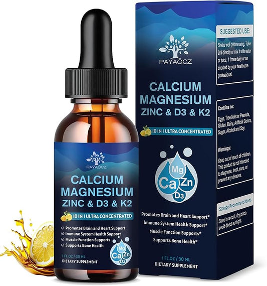 (1 Pack) Magnesium Calcium Zinc Supplement with Vitamin D3 K2 for Women, Magnesium Glycinate Vegan Liquid Drops for Adult Plus L-Theanine Boron Sea Moss Extract, Bone, Sleep & Leg Cramps, 1 Fl Oz