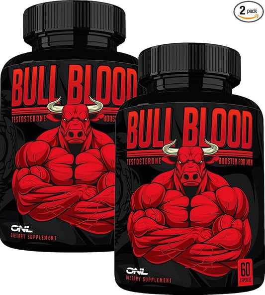 Testosterone Booster for Men (2 Pack) - Bull Blood Male Enhancing Test Booster Pills for Strength, Stamina & Endurance w/Maca Root, Horny Goat Weed & Tribulus Terrestris, Tongkat ali for Men