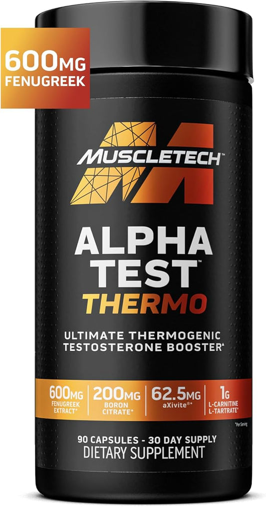 MuscleTech AlphaTest Thermo Thermogenic Testosterone Booster| Muscle Strength Builder for Men | Workout Supplement | 90 Capsules | 30 Servings