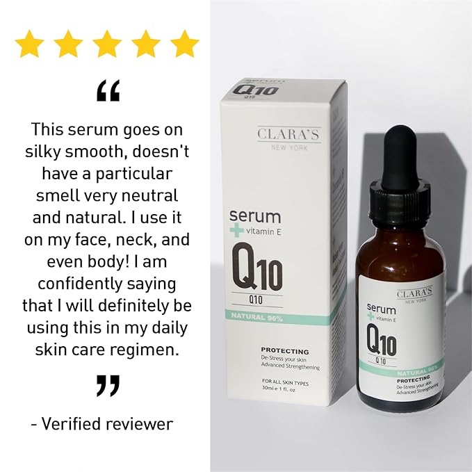 Clara's NEW YORK | Q10 Antioxidant Serum | with Hydrolyzed Collagen, Ceramide NP, Vitmain E | Anti-aging Protecting Repairing Skin Barrier Pore Minimizer Balancing Sebum | 30ml 1Fl oz | Made In USA