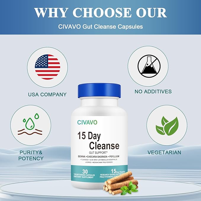 15 Day Gut Cleanse for Women & Men- Gut and Colon Support- Probiotics& Psyllium Husk Cleanse Bowel Dissolving Capsules, Dietary Supplement (30 Capsules)