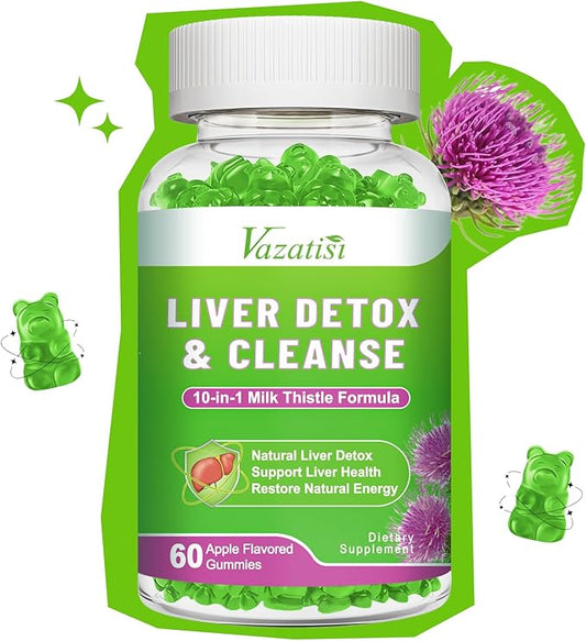 Milk Thistle Gummies for Adults Kids. Liver Cleanse Detox Repair Gummies, 1000 m Milk Thistle Extract Supplement for Liver Support Digestive Metabolism Antioxidant, 60ct Apple Flavor