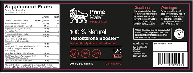 Natural Testosterone Booster 120 Capsules