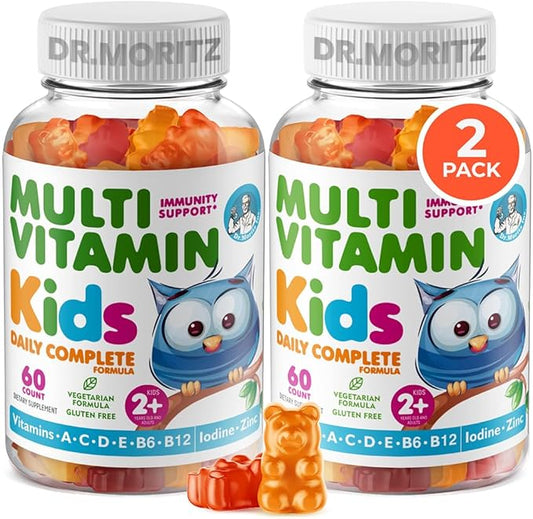 DR. MORITZ Kids Multivitamin Gummies 14 Essential Vitamins Daily Supplement for Ages 2+ Vitamin A C D E Vegetarian B6 B12 Zinc Biotin Gummy Multivitamins for Children- All Natural Chewables -120 Count