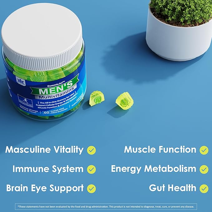 (2 Pack) Multivitamin for Men, Daily Mens Multivitamins & Multiminerals Gummies, Mens Vitamins A C D E B6 B12, Methylfolate, Omega 3, Probiotics, Enzymes for Energy, Immunity, Sugar Free, (No Iron)