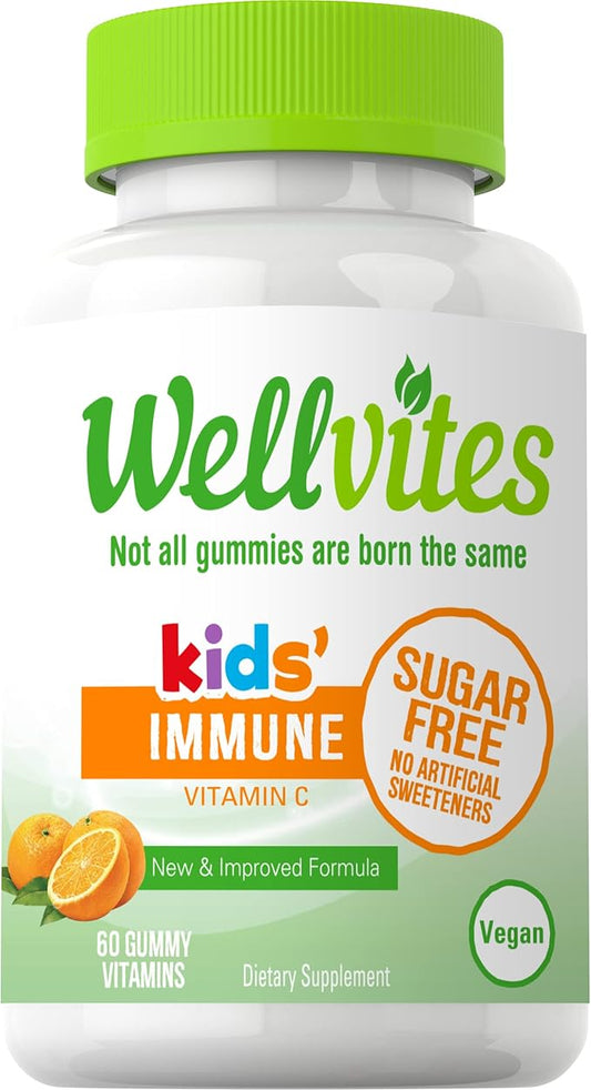 Sugar Free Kids Immune Daily Gummy Vitamins - Vegan, Non-GMO - Vitamin C Gummies for Kids Immune Support – No Artificial Sweeteners, Gluten Free, Gelatin Free - 60 Count (30 Day Supply)