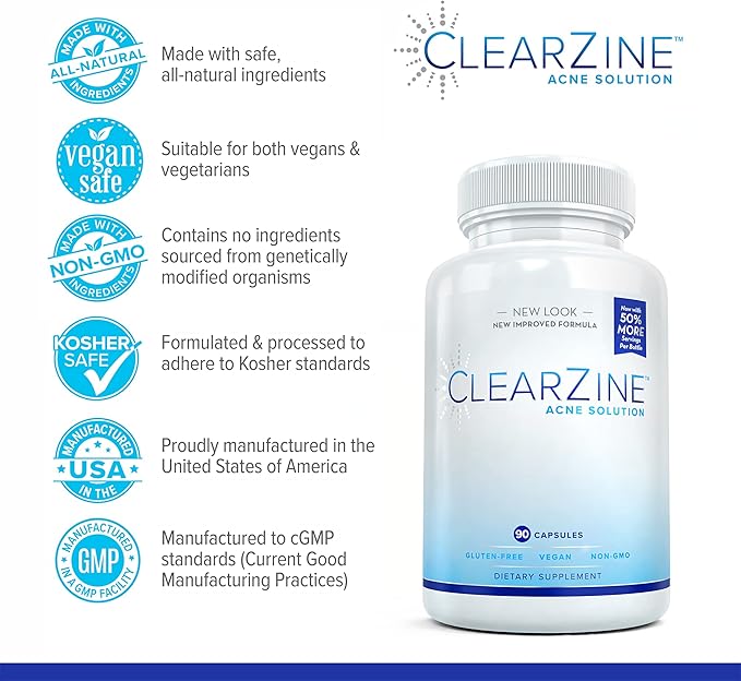 Acne Pills for Teens & Adults | Clear Skin Supplement, Vitamins for Hormonal & Cystic Acne, 90 Caps