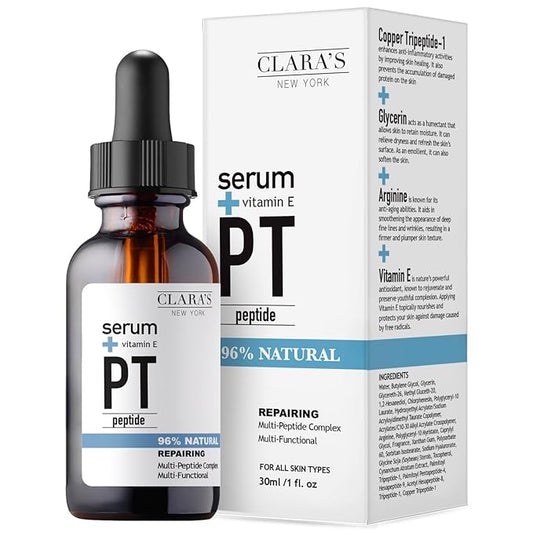 CLARA'S NEW YORK Repairing 6 X Peptide Facial Serum with GHK-Cu Copper Peptide, Tri Peptide, Vitamin E for Ultimate Skin Repair, Firming, No Sagging Skin, Multi Peptide Complex, 30ml - Made In USA
