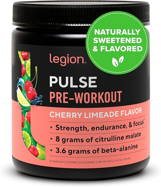 LEGION- All Natural Nitric Oxide Preworkout Drink to Boost Energy, Creatine Free, Naturally Sweetened, Beta Alanine, Citrulline, Alpha GPC (Cherry Limeade)