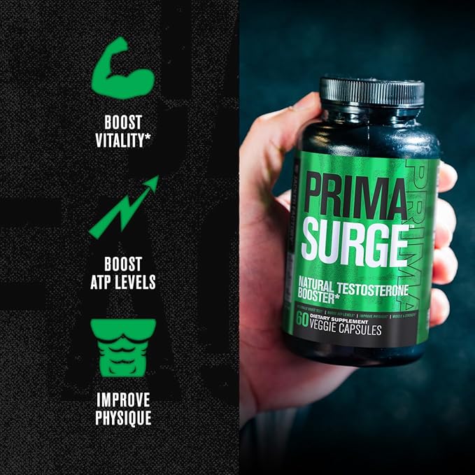 Jacked Factory Testosterone Booster for Men PRIMASURGE - w/Tongkat Ali, PrimaVie, Ashwagandha - Boost Vitality, Muscle Growth & Energy | Natural Test Booster Supplement - 120 Veggie Pills