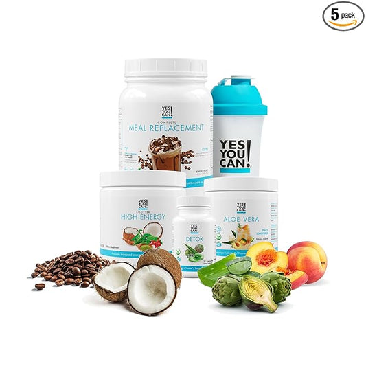 Yes You Can! Detox Plus Kit (Meal Replacement Coffee, Aloe Vera Peach Lemonade) - Complete Meal Replacement Powder, High Energy Shake Booster, Aloe Vera Detox Supplement, Health Transformation