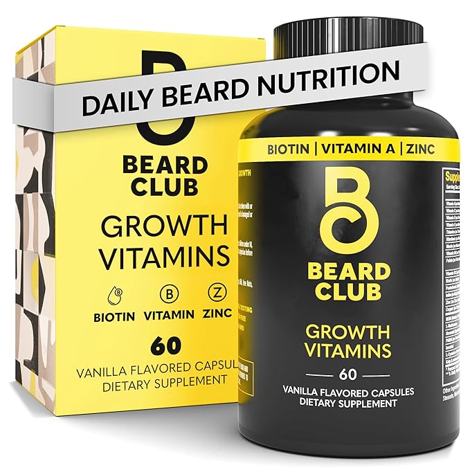 The Beard Club - Beard Growth Vitamins - Support A Thicker Fuller Beard, Fill in Patches - Biotin, Minerals, Multi-Vitamins Help Support and Stimulate Healthier Facial Hair Growth