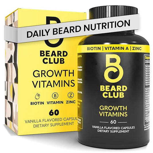 The Beard Club - Beard Growth Vitamins - Support A Thicker Fuller Beard, Fill in Patches - Biotin, Minerals, Multi-Vitamins Help Support and Stimulate Healthier Facial Hair Growth