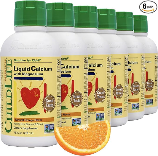 CHILDLIFE ESSENTIALS Liquid Calcium Supplement for Kids - Baby Calcium with Magnesium, Zinc, and Vitamin D3 - Orange Flavor, 16 fl oz (6 Pack)