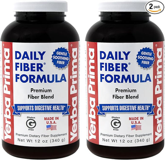 Yerba Prima Daily Fiber Formula Powder - 12 oz (Pack of 2) - Soluble & Insoluble Dietary Fiber Supplement - Colon Cleanse - Gut Health - Vegan, Non-GMO, Gluten-Free