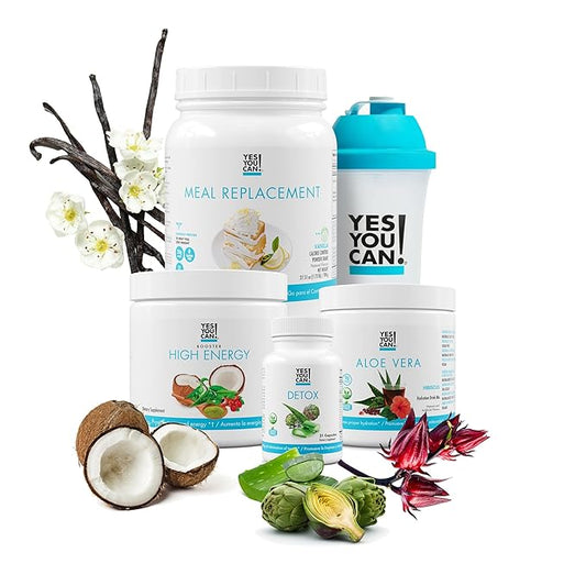 Yes You Can! Detox Plus Kit (Meal Replacement Vanilla, Aloe Vera Hibiscus) - Complete Meal Replacement Powder, High Energy Shake Booster, Aloe Vera Detox Supplement, Health Transformation